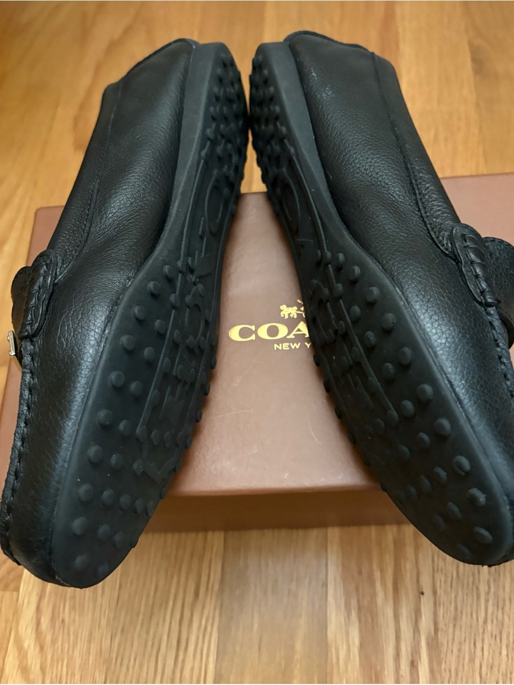 Coach Frederica Black Leather Moccasin Loafers with Silver Accent, NWT - Picture 9 of 11
